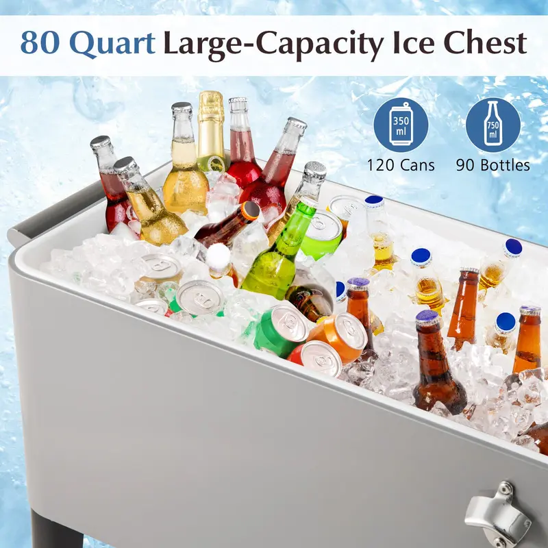 GoPlus 80-Quart-Rollkühlbox für Outdoor-Aktivitäten mit Rädern und Ablagefach 2