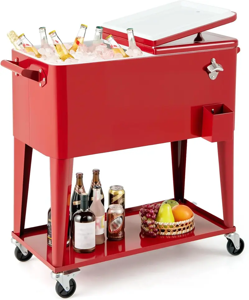 GoPlus 80-Quart-Rollkühlbox für Outdoor-Aktivitäten mit Rädern und Ablagefach