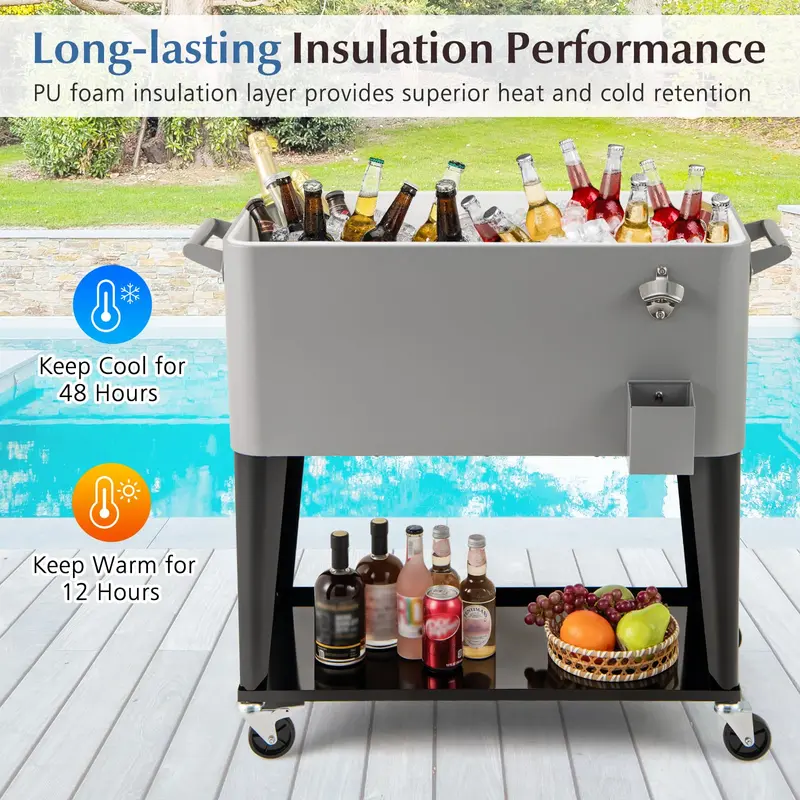 GoPlus 80-Quart-Rollkühlbox für Outdoor-Aktivitäten mit Rädern und Ablagefach