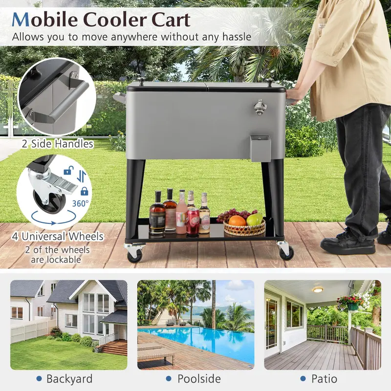 GoPlus 80-Quart-Rollkühlbox für Outdoor-Aktivitäten mit Rädern und Ablagefach