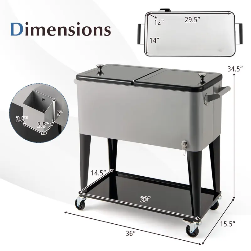 GoPlus 80-Quart-Rollkühlbox für Outdoor-Aktivitäten mit Rädern und Ablagefach