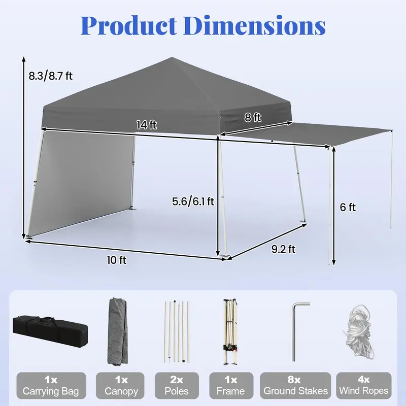 GoPlus 9,2 x 14 Fuß (ca. 2,8 x 4,3 m) Klapp-Partyzelt mit 2 Seitenwänden – Einfach aufzubauendes Outdoor-Zelt mit UV-Schutz UPF50+, Terrassenzelt mit verstellbaren schrägen Beinen