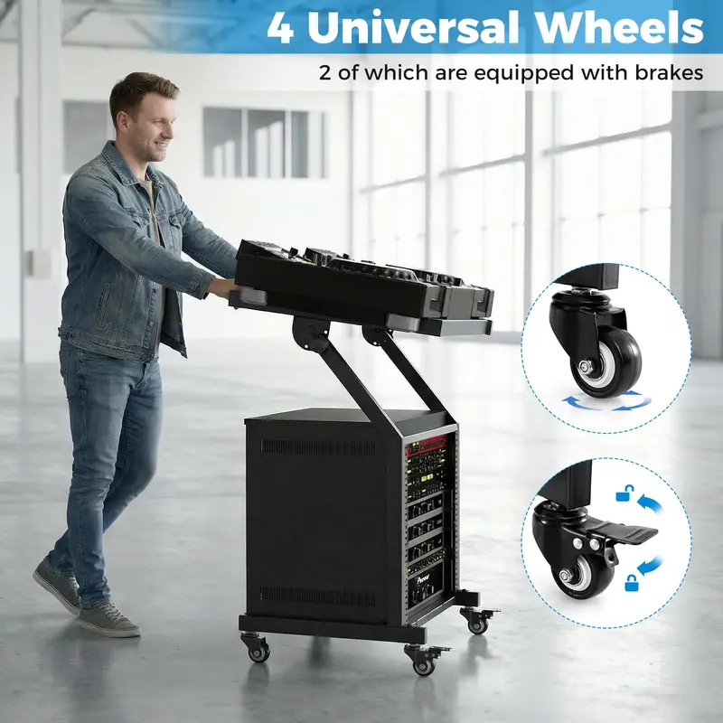 Goplus 9U-DJ-Mixerständer mit verriegelbaren Rollen | Professioneller Ständer für Studio-Ausrüstung