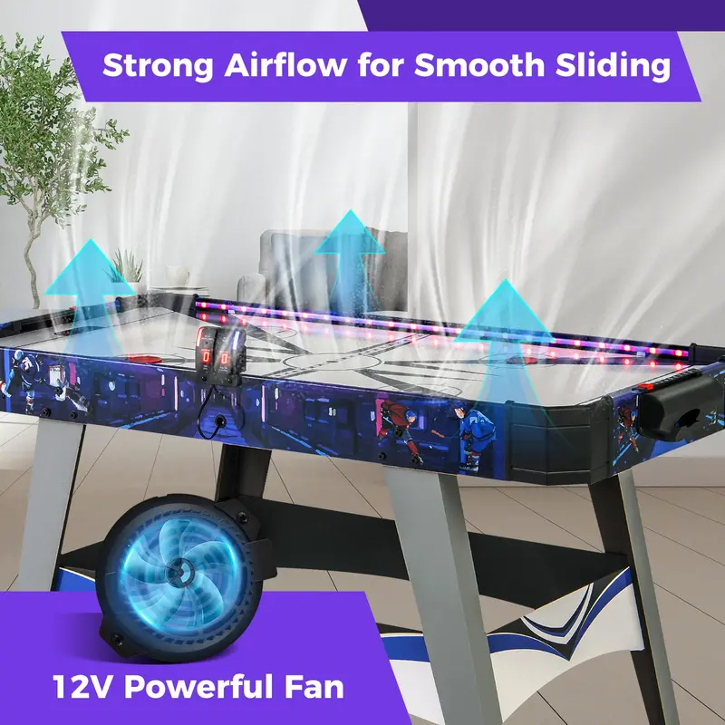 Goplus Air-Hockey-Tisch, 137 cm, mit LED-Punktanzeige, Lichteffekten, 2 Pucks und 2 Schlägern