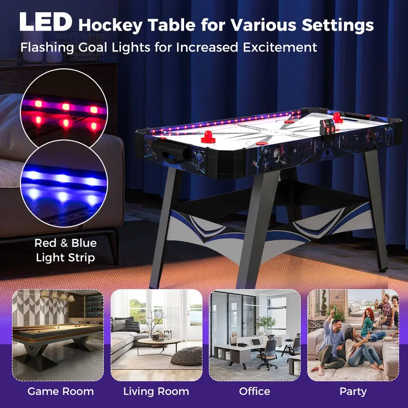 Goplus Air-Hockey-Tisch, 137 cm, mit LED-Punktanzeige, Lichteffekten, 2 Pucks und 2 Schlägern