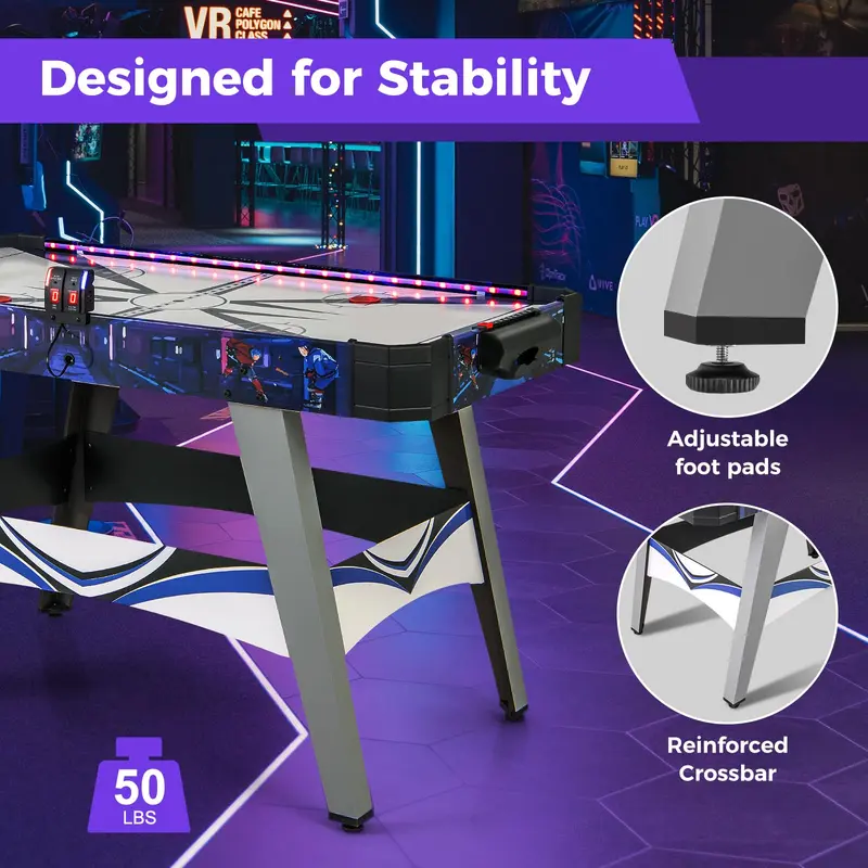 Goplus Air-Hockey-Tisch, 137 cm, mit LED-Punktanzeige, Lichteffekten, 2 Pucks und 2 Schlägern