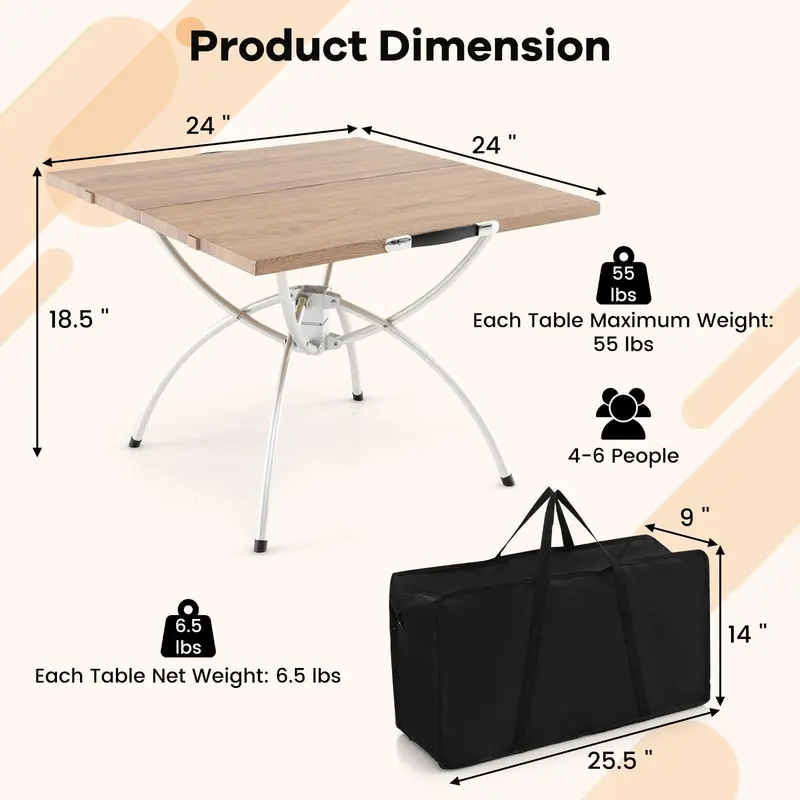 Goplus Aluminium-Campingtisch, 2-teiliges zusammenklappbares Picknicktisch-Set mit ausziehbarem Design und holzoptischer Tischplatte