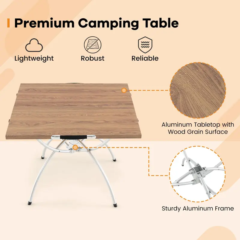 Goplus Aluminium-Campingtisch, 2-teiliges zusammenklappbares Picknicktisch-Set mit ausziehbarem Design und holzoptischer Tischplatte
