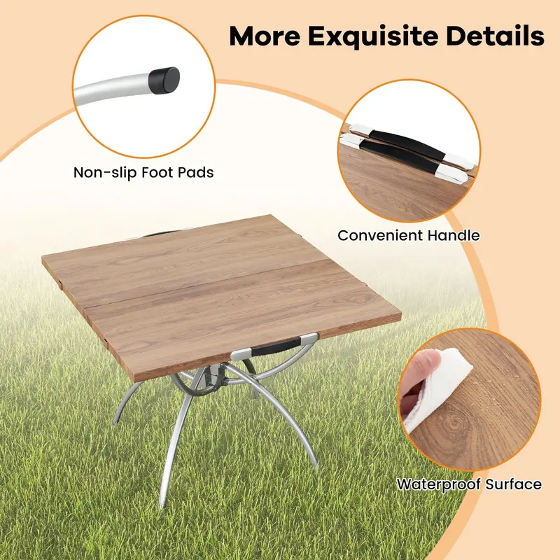 Goplus Aluminium-Campingtisch, 2-teiliges zusammenklappbares Picknicktisch-Set mit ausziehbarem Design und holzoptischer Tischplatte