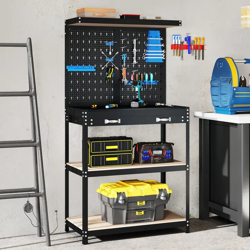 GoPlus-Arbeitstisch mit Lochwand, 81 x 40 cm, multifunktionale Arbeitsstation mit zwei Ablagen, Arbeitsfläche 2