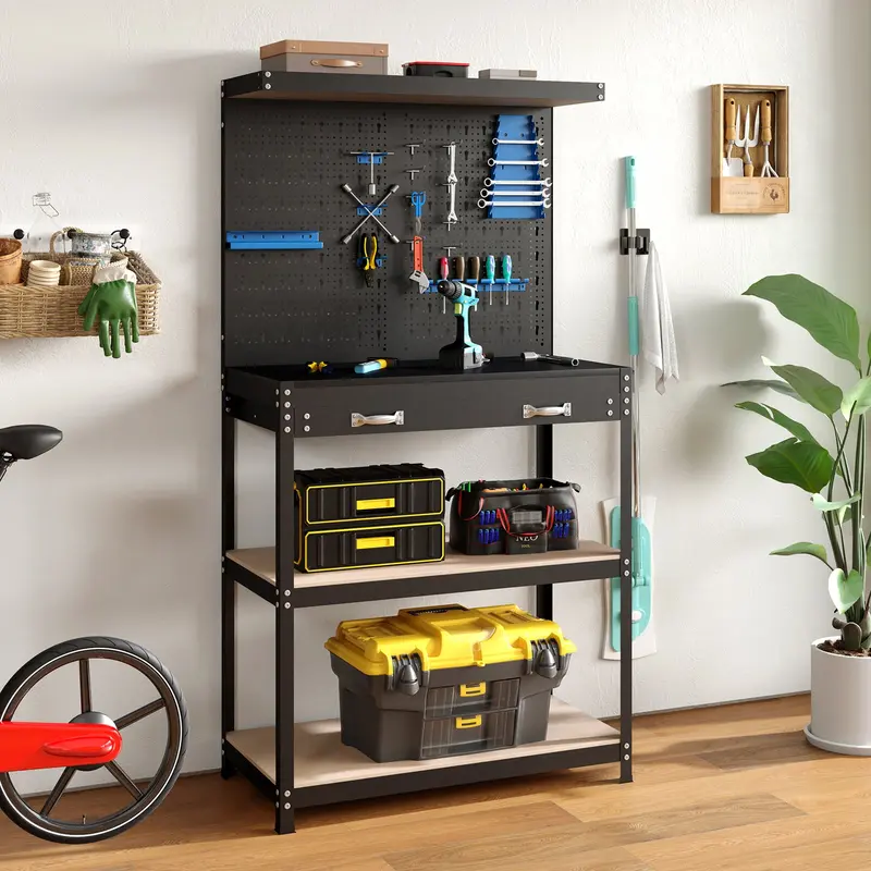 GoPlus-Arbeitstisch mit Lochwand, 81 x 40 cm, multifunktionale Arbeitsstation mit zwei Ablagen, Arbeitsfläche