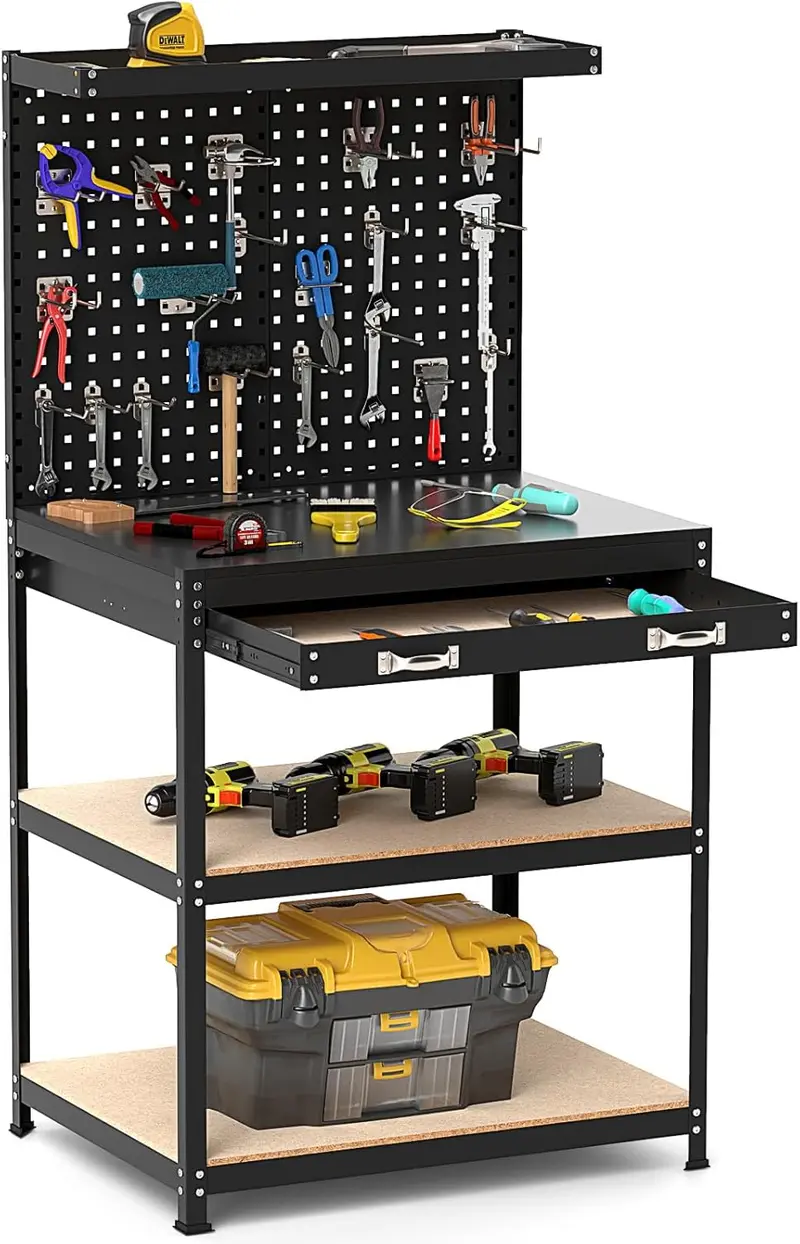 GoPlus-Arbeitstisch mit Lochwand, 81 x 40 cm, multifunktionale Arbeitsstation mit zwei Ablagen, Arbeitsfläche