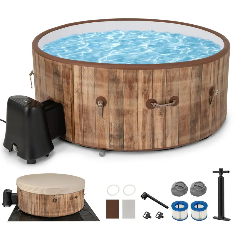 Goplus aufblasbare Whirlpool-Spa für 4–6 Personen, rund mit 183 cm Durchmesser, inkl. 120 Luftdüsen