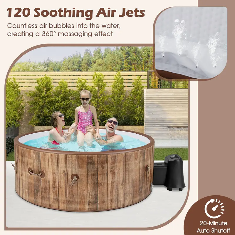 Goplus aufblasbare Whirlpool-Spa für 4–6 Personen, rund mit 183 cm Durchmesser, inkl. 120 Luftdüsen