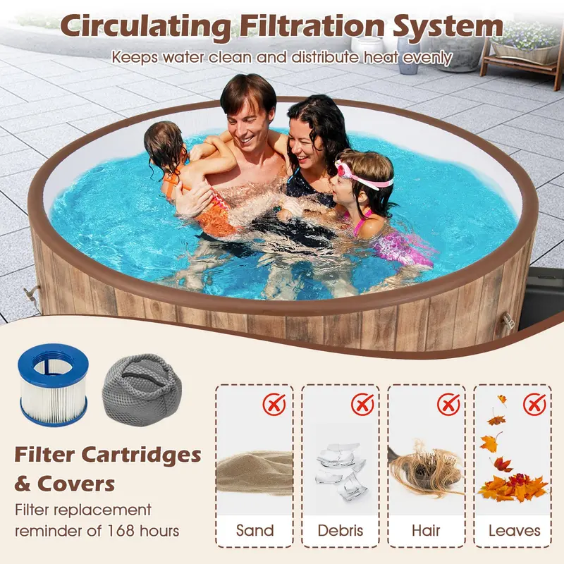 Goplus aufblasbare Whirlpool-Spa für 4–6 Personen, rund mit 183 cm Durchmesser, inkl. 120 Luftdüsen