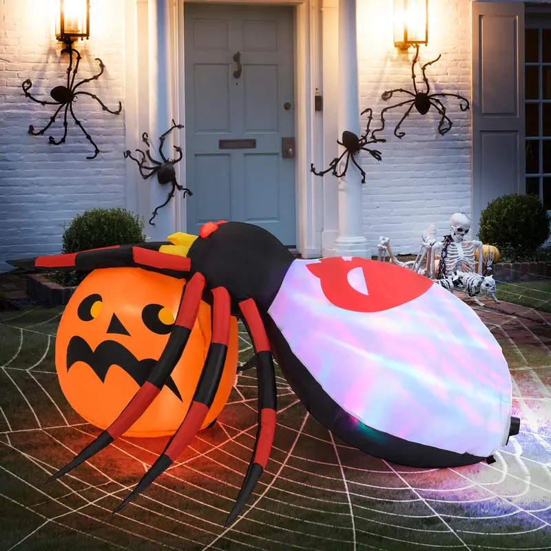 Goplus aufblasbarer Halloween-Spinnen-Verzierungsartikel mit Kürbis, 1,5 m, mit LED-Beleuchtung 2