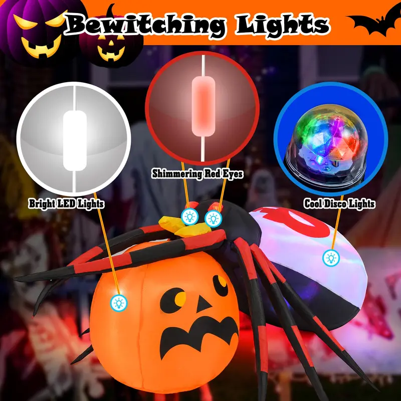 Goplus aufblasbarer Halloween-Spinnen-Verzierungsartikel mit Kürbis, 1,5 m, mit LED-Beleuchtung