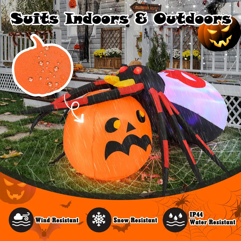 Goplus aufblasbarer Halloween-Spinnen-Verzierungsartikel mit Kürbis, 1,5 m, mit LED-Beleuchtung