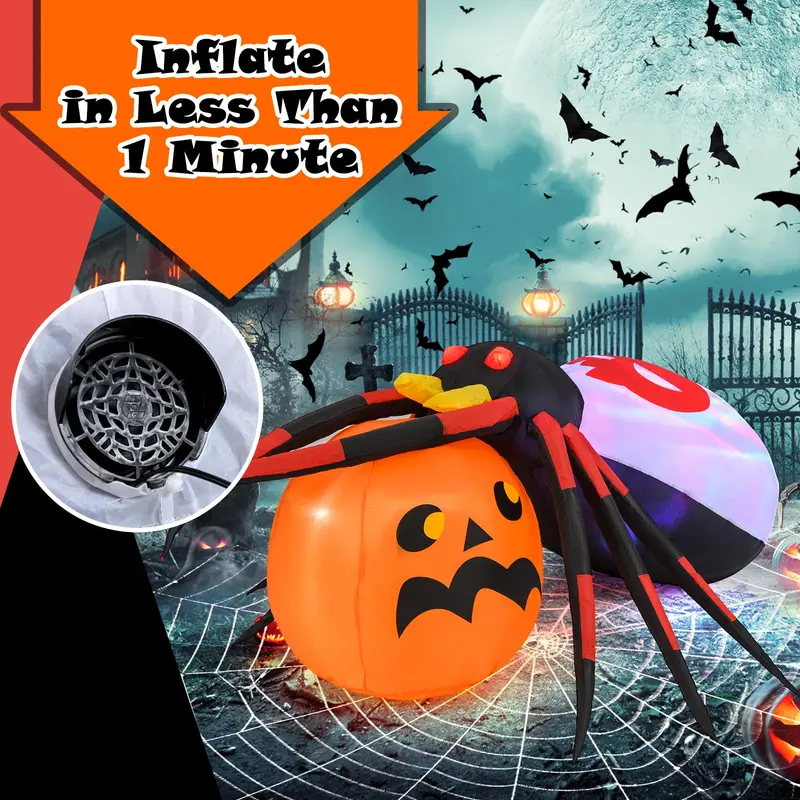 Goplus aufblasbarer Halloween-Spinnen-Verzierungsartikel mit Kürbis, 1,5 m, mit LED-Beleuchtung
