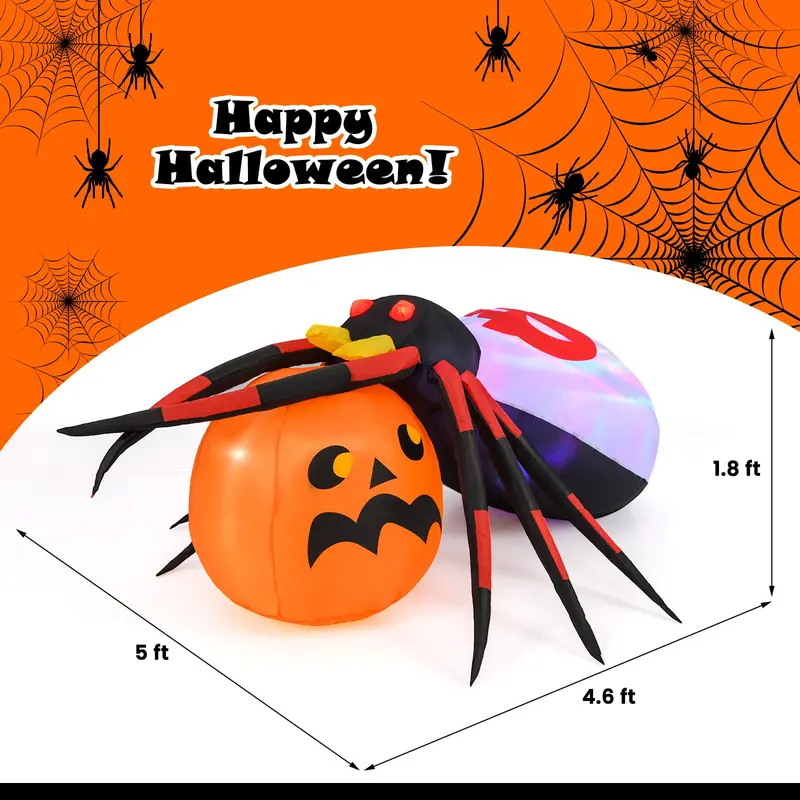 Goplus aufblasbarer Halloween-Spinnen-Verzierungsartikel mit Kürbis, 1,5 m, mit LED-Beleuchtung