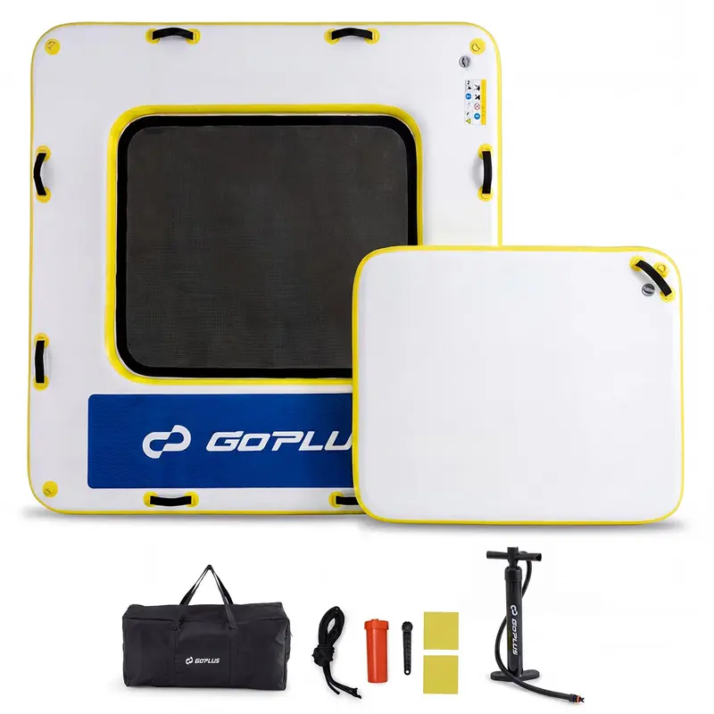 Goplus aufblasbarer schwimmender Steg, 2,44 m x 2,44 m x 15 cm dick, Schwimmplattform zum Baden