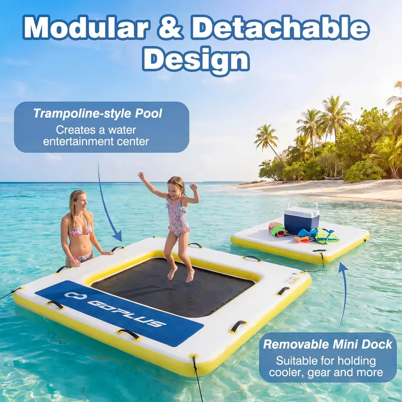 Goplus aufblasbarer schwimmender Steg, 2,44 m x 2,44 m x 15 cm dick, Schwimmplattform zum Baden