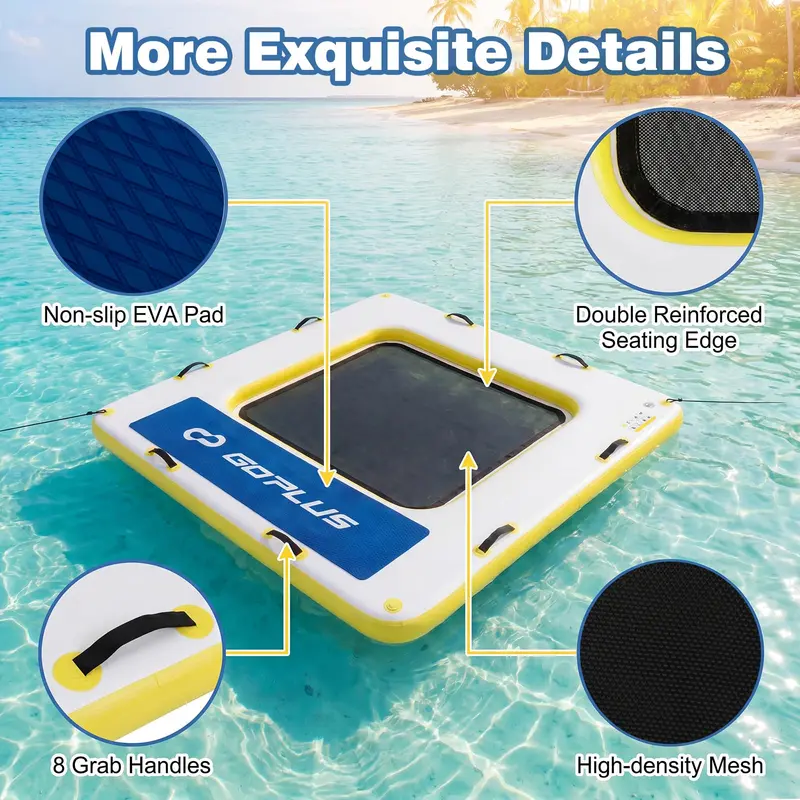Goplus aufblasbarer schwimmender Steg, 2,44 m x 2,44 m x 15 cm dick, Schwimmplattform zum Baden