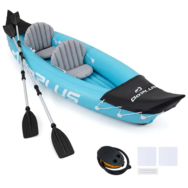 Goplus aufblasbares Kajak, 3,2 m (10,5 ft), für 2 Personen, mit Aluminium-Paddeln, Finne, Sitzen und Fußpumpe