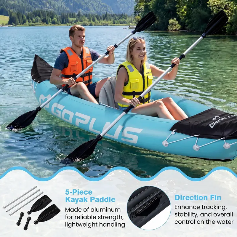 Goplus aufblasbares Kajak, 3,2 m (10,5 ft), für 2 Personen, mit Aluminium-Paddeln, Finne, Sitzen und Fußpumpe