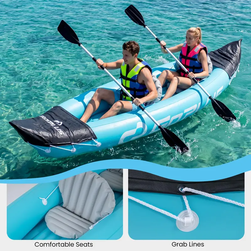 Goplus aufblasbares Kajak, 3,2 m (10,5 ft), für 2 Personen, mit Aluminium-Paddeln, Finne, Sitzen und Fußpumpe