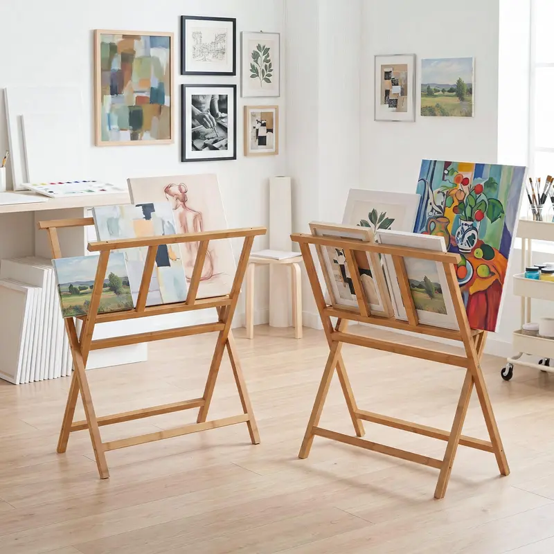 Goplus-Bambus-Kunstdruckständer zur Aufbewahrung und Präsentation von Leinwänden | Freistehender Kunstwerke-Präsentationsständer 2