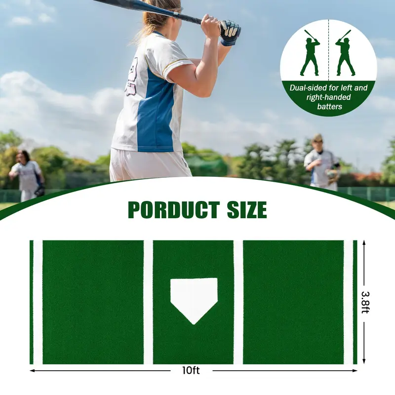Goplus Baseball-Schlagmatte 10 x 3,8 ft mit 15 mm Kunstrasen für Indoor- und Outdoor-Training 2