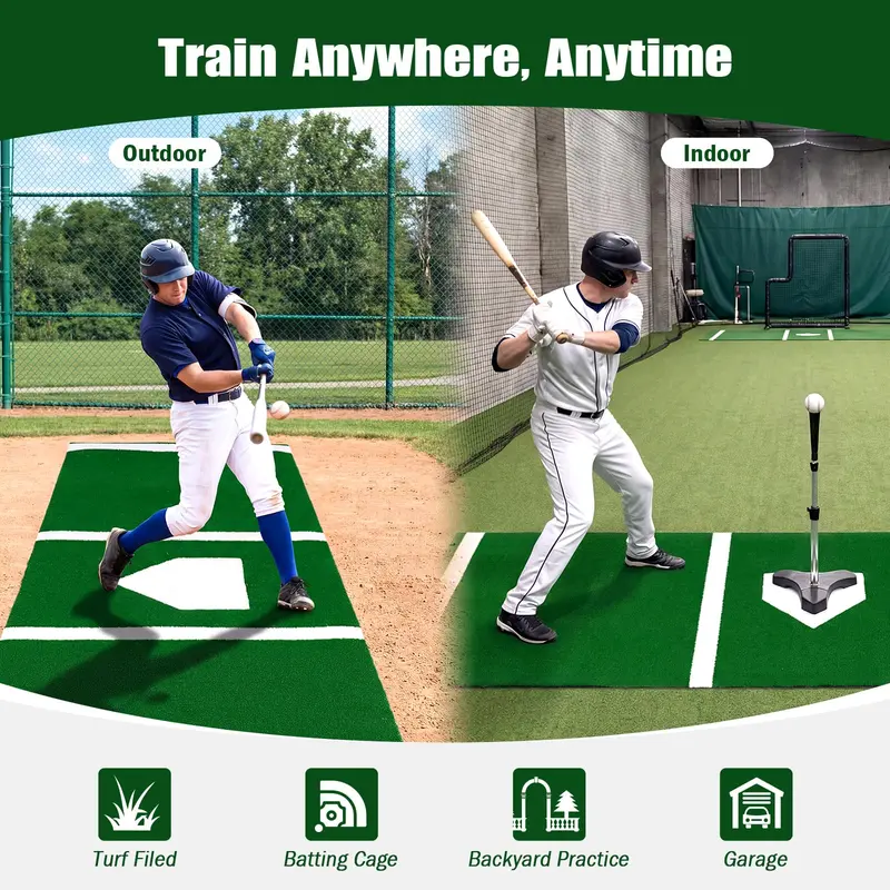 Goplus Baseball-Schlagmatte 10 x 3,8 ft mit 15 mm Kunstrasen für Indoor- und Outdoor-Training