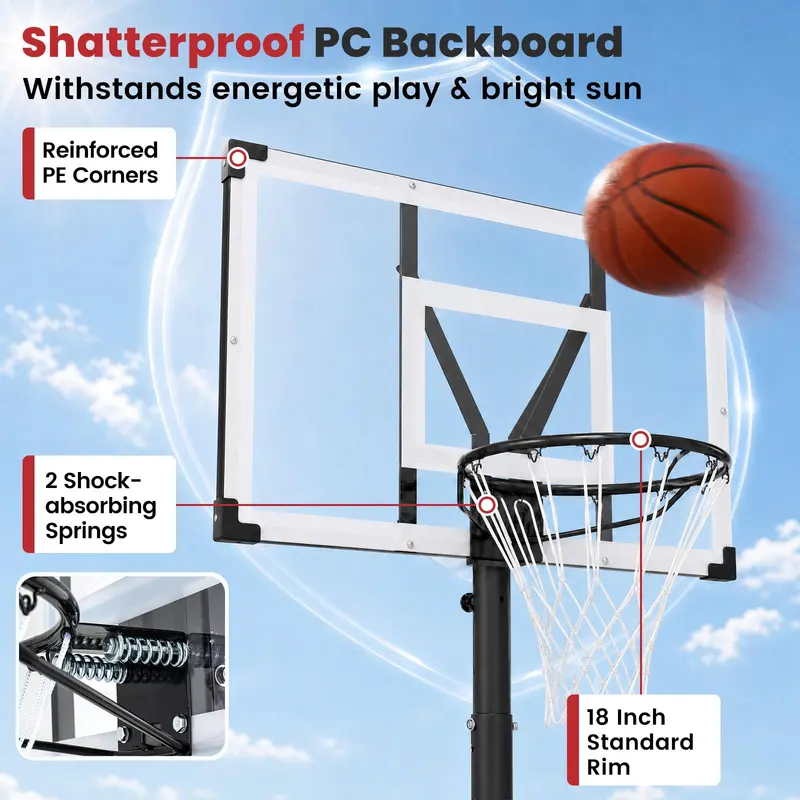Goplus Basketballkorb 10 Fuß mit 44-Zoll-Bruchfestem PC-Rückwand für Erwachsene 2