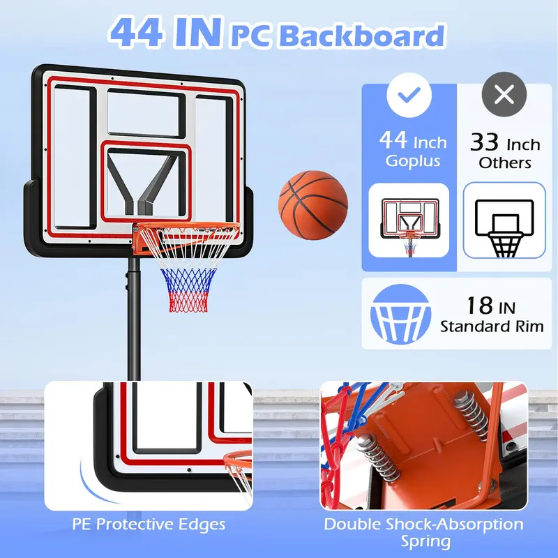 GoPlus Basketballkorb für den Außenbereich, 2,25–3,05 m schnell höhenverstellbar mit 112 cm splitterfestem Polycarbonat-Backboard
