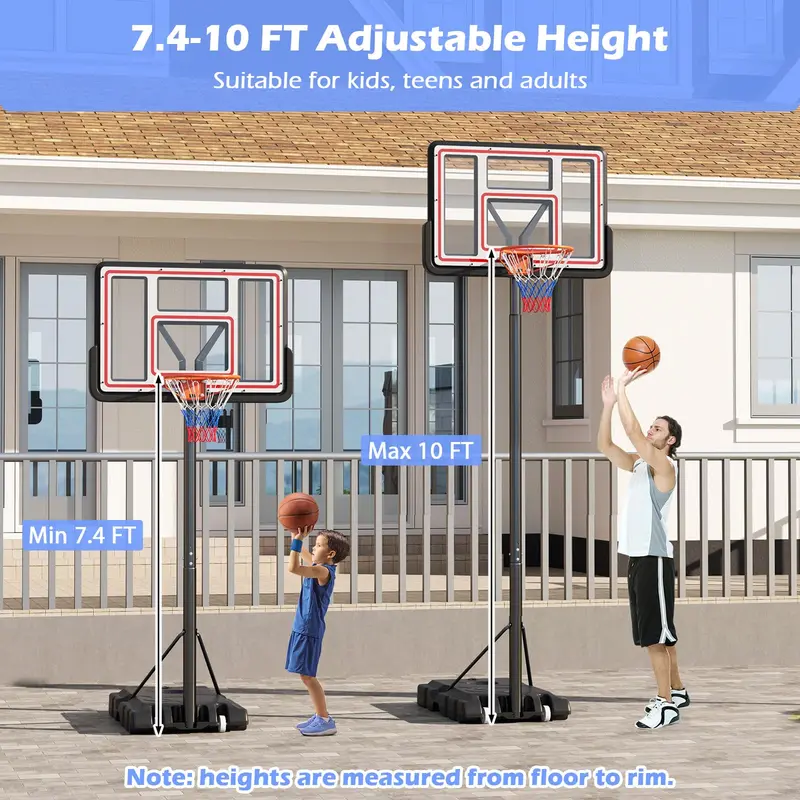 GoPlus Basketballkorb für den Außenbereich, 2,25–3,05 m schnell höhenverstellbar mit 112 cm splitterfestem Polycarbonat-Backboard
