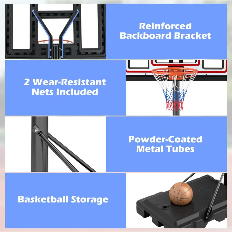 GoPlus Basketballkorb für den Außenbereich, 2,25–3,05 m schnell höhenverstellbar mit 112 cm splitterfestem Polycarbonat-Backboard