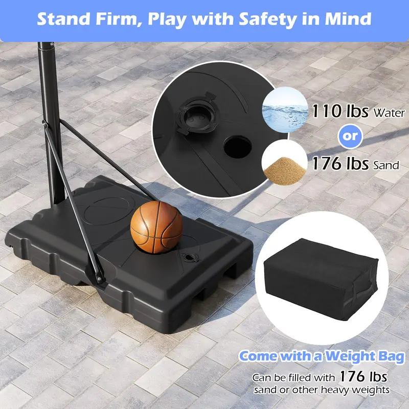 GoPlus Basketballkorb für den Außenbereich, 2,25–3,05 m schnell höhenverstellbar mit 112 cm splitterfestem Polycarbonat-Backboard