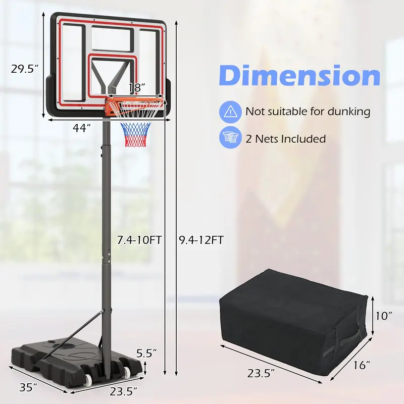GoPlus Basketballkorb für den Außenbereich, 2,25–3,05 m schnell höhenverstellbar mit 112 cm splitterfestem Polycarbonat-Backboard