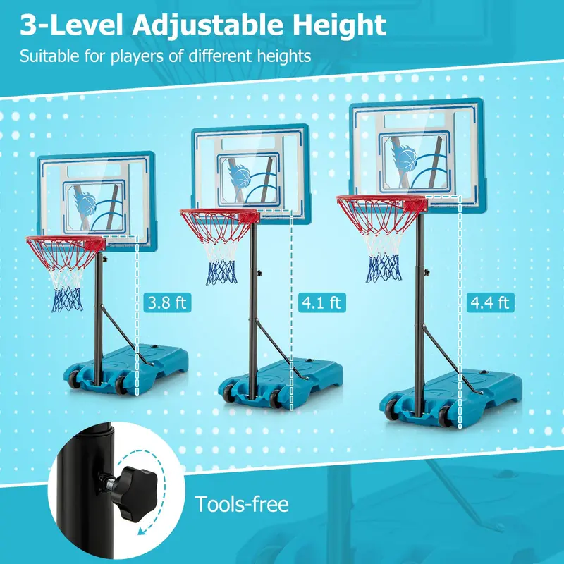 GoPlus Basketballkorb für den Außenbereich, höhenverstellbar von 3,8 bis 4,4 Fuß – Basketballzielanlage für den Poolbereich