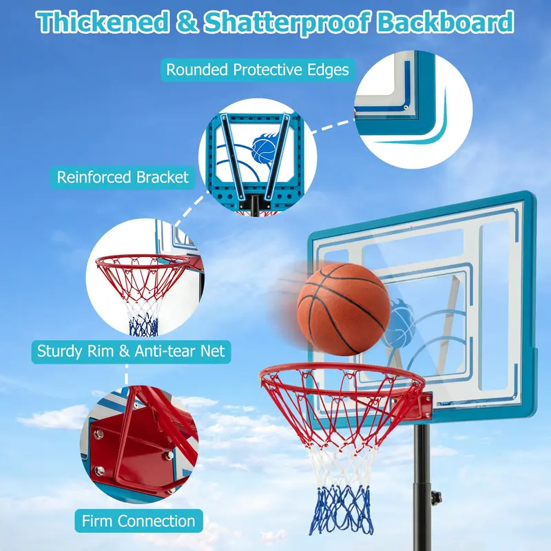 GoPlus Basketballkorb für den Außenbereich, höhenverstellbar von 3,8 bis 4,4 Fuß – Basketballzielanlage für den Poolbereich