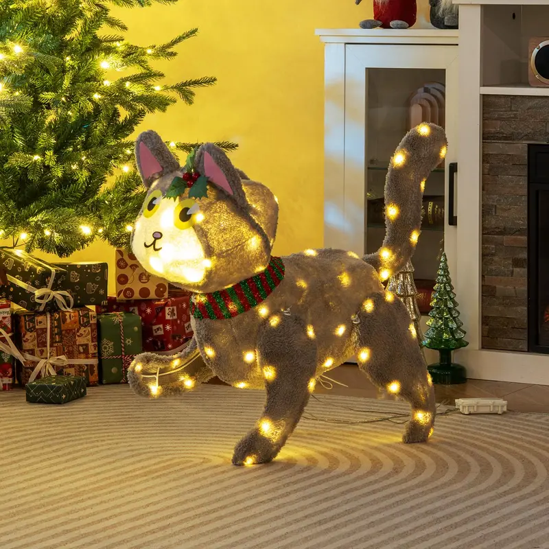 GoPlus beleuchtete Weihnachtskatze, Indoor- und Outdoor-Katzen-Dekoration mit 88 LED-Leuchten