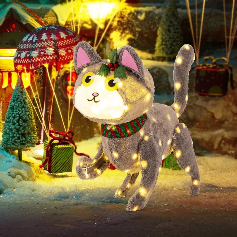 GoPlus beleuchtete Weihnachtskatze, Indoor- und Outdoor-Katzen-Dekoration mit 88 LED-Leuchten