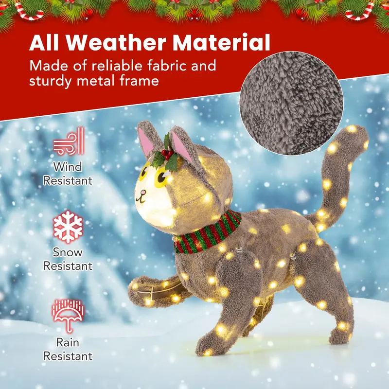 GoPlus beleuchtete Weihnachtskatze, Indoor- und Outdoor-Katzen-Dekoration mit 88 LED-Leuchten