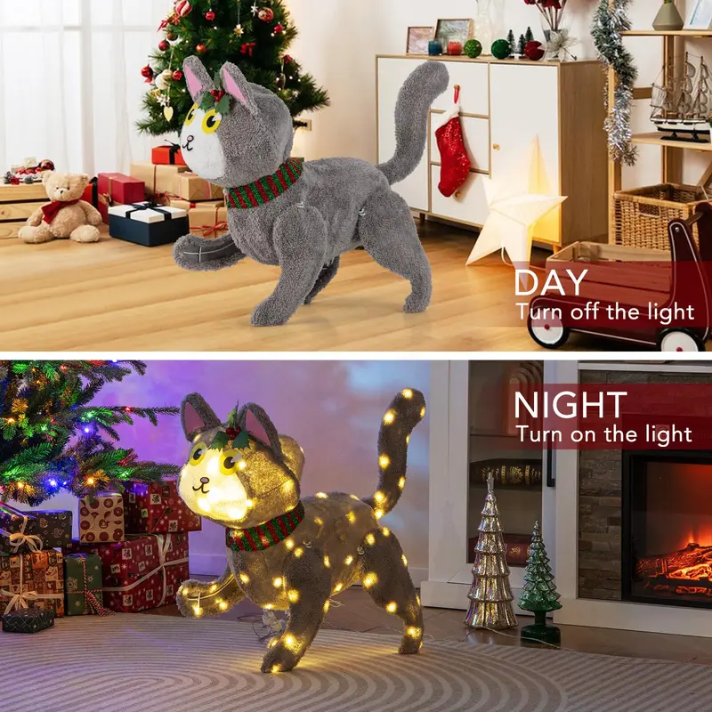 GoPlus beleuchtete Weihnachtskatze, Indoor- und Outdoor-Katzen-Dekoration mit 88 LED-Leuchten