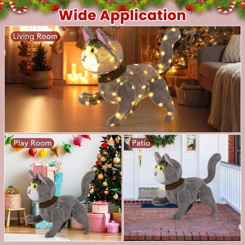 GoPlus beleuchtete Weihnachtskatze, Indoor- und Outdoor-Katzen-Dekoration mit 88 LED-Leuchten