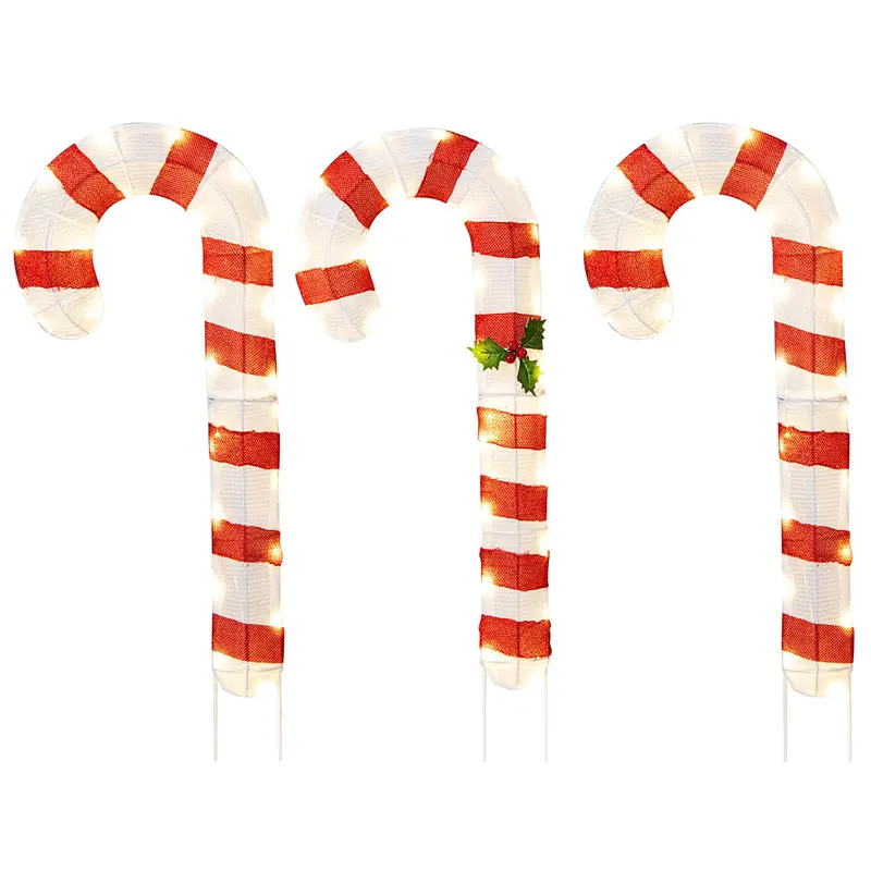 GoPlus beleuchtete Zuckerstangen, Set mit 3 weihnachtlichen Lametta-Zuckerstangen-Dekorationen mit 75 warmweißen LED-Leuchten