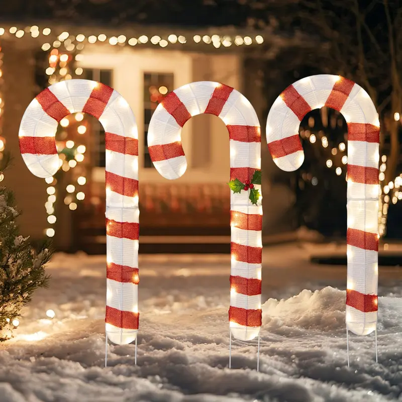 GoPlus beleuchtete Zuckerstangen, Set mit 3 weihnachtlichen Lametta-Zuckerstangen-Dekorationen mit 75 warmweißen LED-Leuchten 2