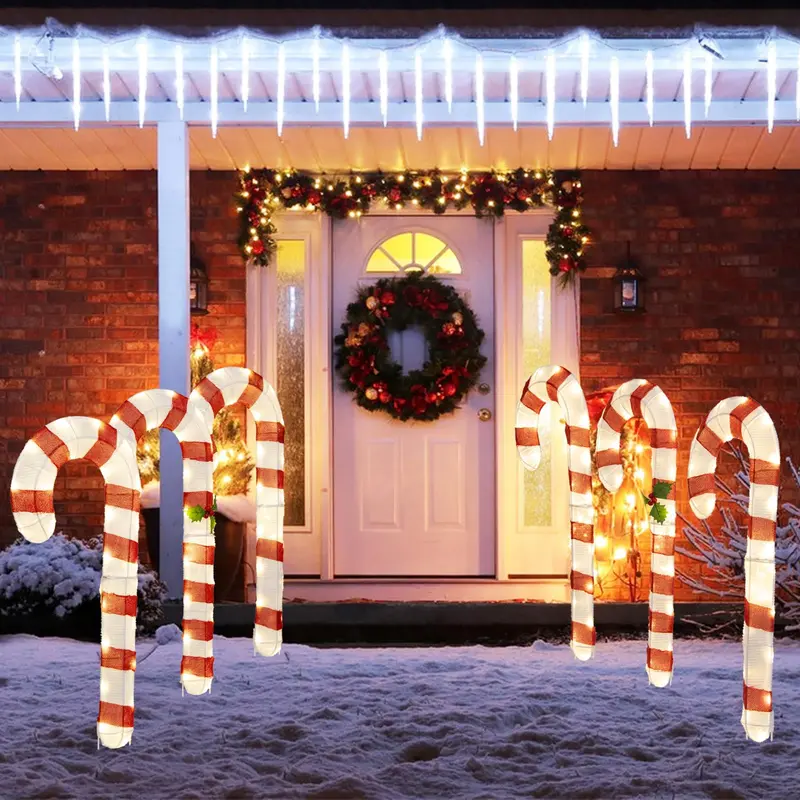 GoPlus beleuchtete Zuckerstangen, Set mit 3 weihnachtlichen Lametta-Zuckerstangen-Dekorationen mit 75 warmweißen LED-Leuchten