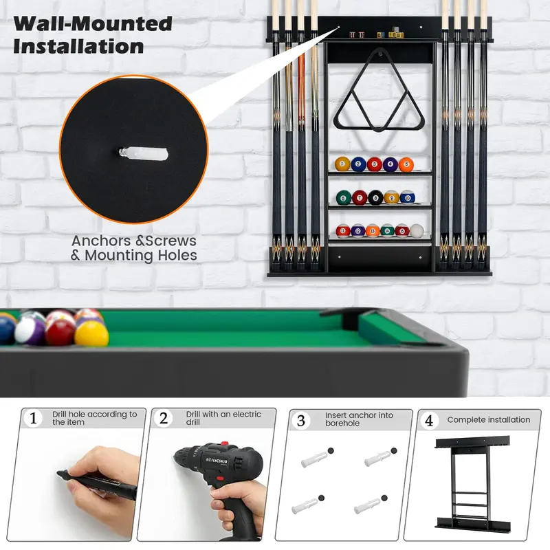 GoPlus Billardstockhalter für die Wand, aus massivem Kiefernholz